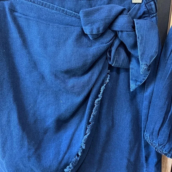 Mango Wrap Top Skirt Set Lyocell Chambray dark wash denim crop high waisted - Picture 5 of 12